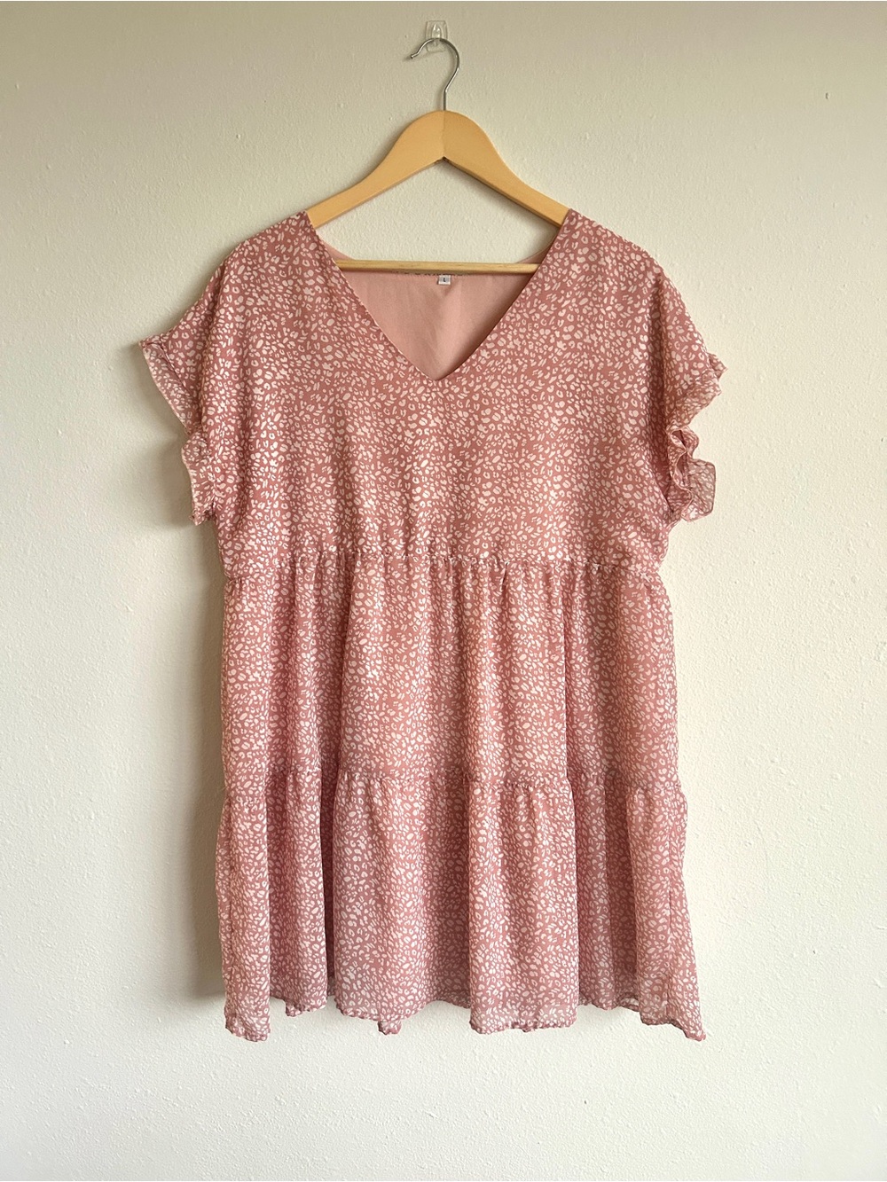 Blush Pink Floral Tiered V-Neck Dress